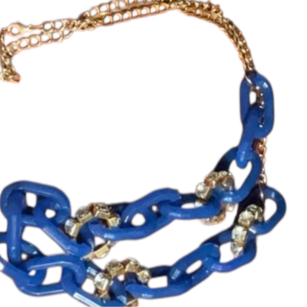 Chunky Blue Link Statement Necklace Rhinestone Ac… - image 5